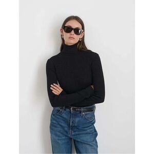Alex Mill Emmaline Turtleneck Top Thin Ribbed Soot Black XS‎